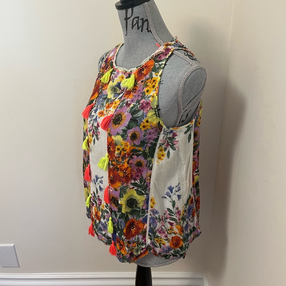 Anthro. RAGA Floral Swing Sleeveless Blouse, XS - Picture 2 of 11